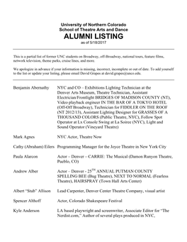 ALUMNI LISTING As of 5/18/2017