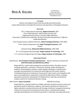 REID A. KISLING DUNDEE, OR 97115 (503) 476-5745 (MOBILE) Kislingr@Aacrao.Org