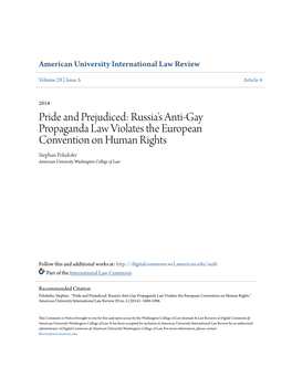 Russiaâ•Žs Anti-Gay Propaganda Law Violates the European Convention