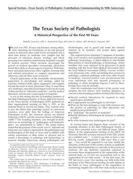 The Texas Society of Pathologists a Historical Perspective of the First 90 Years