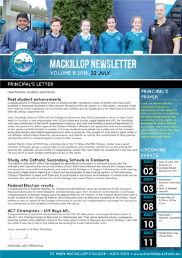 Mackillop NEWSLETTER VOLUME 11 2016, 22 JULY