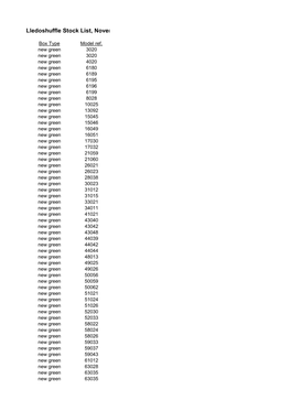 Lledoshuffle Stock List, November 2017