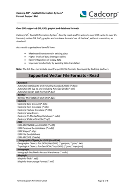 Supported Vector File Formats - Read
