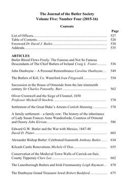 The Journal of the Butler Society Volume Five: Number Four (2015-16)