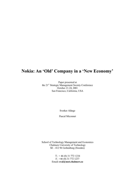 Nokia: an ‘Old’ Company in a ‘New Economy’