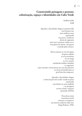 Construindo Paisagens E Pessoas: Colonização, Espaço E Identidades Em Cabo Verde