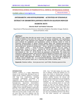 Antidiabetic and Hypolipidemic Activities of Ethanolic