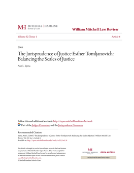 The Jurisprudence of Justice Esther Tomljanovich: Balancing the S