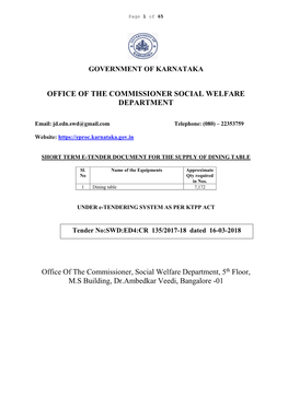 Government of Karnataka Office of the Commissioner Social Welfare Department