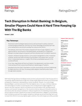 Tech Disruption in Retail Banking: in Belgium, Smaller Players Could Have a Hard Time Keeping up with the Big Banks