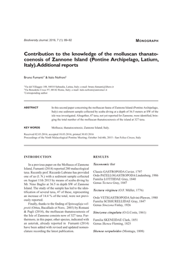 Contribution to the Knowledge of the Molluscan Thanato- Coenosis of Zannone Island (Pontine Archipelago, Latium, Italy). Additional Reports