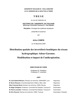 Distribution Spatiale Des Invertébrés Benthiques Du Réseau Hydrographique Adour-Garonne