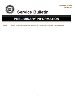 Apr-2016 Subject: Unable Place an Onstar Call with Ignition