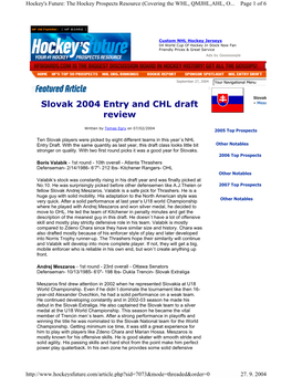 Slovak 2004 Entry and CHL Draft Review