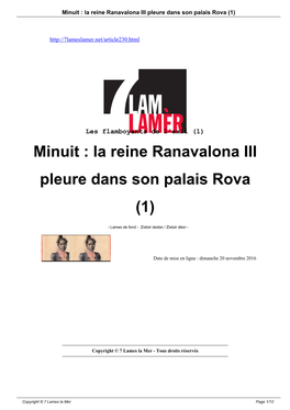 Minuit : La Reine Ranavalona III Pleure Dans Son Palais Rova (1)