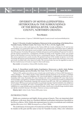 Diversity of Moths (Lepidoptera: Heterocera) in the Surroundings of the Bednja River, Varaždin County, Northern Croatia