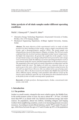 Solar Pyrolysis of Oil Shale Samples Under Different Operating Conditions