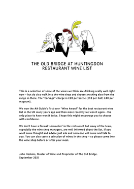 Old Bridge Restaurant Wine List