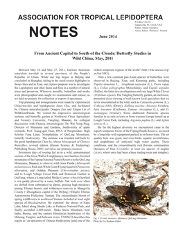 ASSOCIATION for TROPICAL LEPIDOPTERA NOTES June 2014