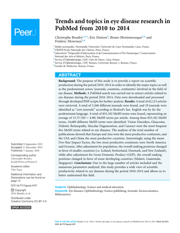 Trends and Topics in Eye Disease Research in Pubmed from 2010 to 2014