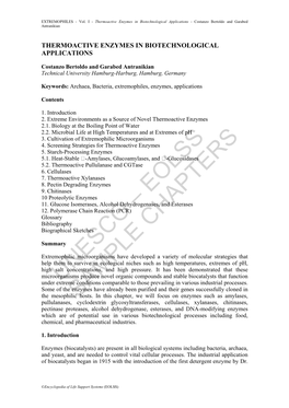 Thermoactive Enzymes in Biotechnological Applications - Costanzo Bertoldo and Garabed Antranikian