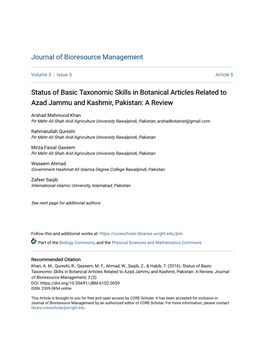 Status of Basic Taxonomic Skills in Botanical Articles Related to Azad Jammu and Kashmir, Pakistan: a Review