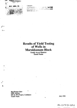 Results of Yield Testing of Wells in Marakkanam Block South Arcot District Tamil Nadu