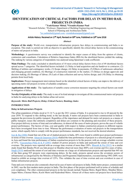 Identification of Critical Factors for Delay in Metro