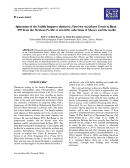 Specimens of the Pacific Longnose Chimaera Harriotta Raleighana Goode & Bean 1895 from the Mexican Pacific in Scientific Collections of Mexico and the World