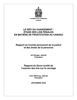 Étude Des Lois Pénales En Matière De Prostitution Au Canada