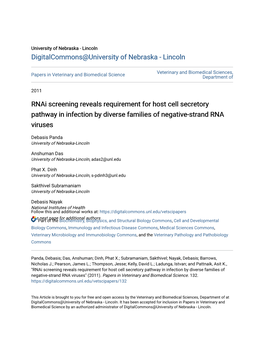 Rnai Screening Reveals Requirement for Host Cell Secretory Pathway in Infection by Diverse Families of Negative-Strand RNA Viruses