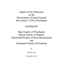 Impact of the Holocaust on the Descendants of Isaak Gumpel Born Before 1750 in Wiesbaden