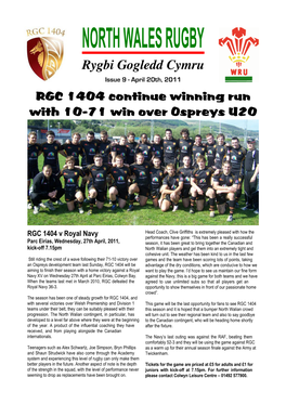 Issue 9 - April 20Th, 2011 RGC 1404 Continue Winning Run with 10-71 Win Over Ospreys U20