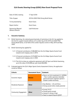 GLA Events Steering Group (GESG) New Event Proposal Form