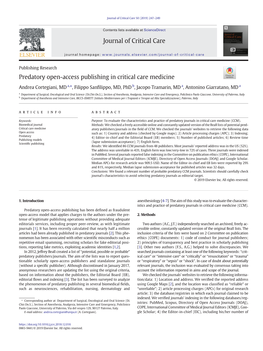 Predatory Open-Access Publishing in Critical Care Medicine