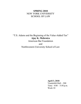 Spring 2018 New York University School of Law