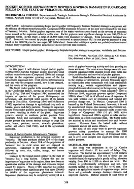 Pocket Gopher (Orthogeomys Hispid.Us Hispidus) Damage in Sugarcane Fields in the State of Veracruz, Mexico