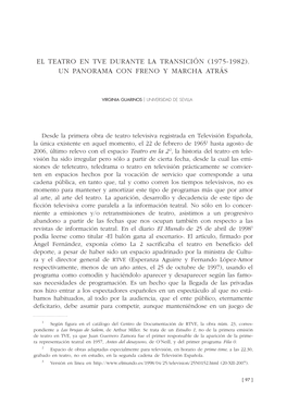 El Teatro En Tve Durante La Transición (1975-1982). Un Panorama Con Freno Y Marcha Atrás