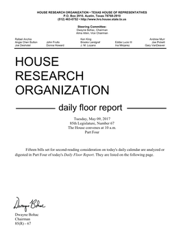 House Research Organization • Texas House of Representatives P.O