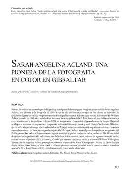 Sarah Angelina Acland: Una Pionera De La Fotografía En Color En Gibraltar”