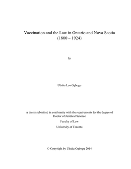 Vaccination and the Law in Ontario and Nova Scotia (1800 – 1924)