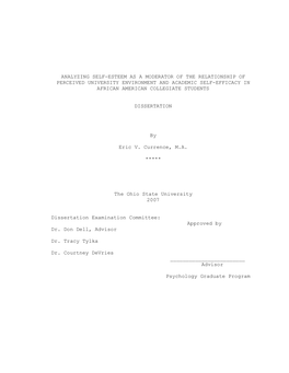 Analyzing Self-Esteem As a Moderator of the Relationship of Perceived University Environment and Academic Self-Efficacy in African American Collegiate Students