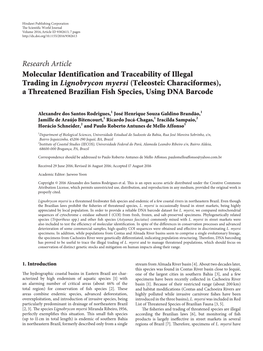 Molecular Identification and Traceability of Illegal Trading in Lignobrycon Myersi (Teleostei: Characiformes), a Threatened Brazilian Fish Species, Using DNA Barcode