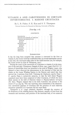 Vitamin a and Carote:Noids in Certain Invertebrates; 1