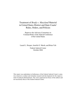 Treatment of Brady V. Maryland Material in United States District and State Courts’ Rules, Orders, and Policies