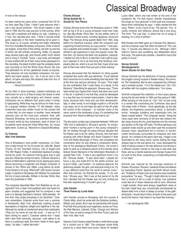 Classical Broadway a Note on the Reissue Charles Strouse Lucile Adler, Which She Had Written at the End of Her String Quartet No