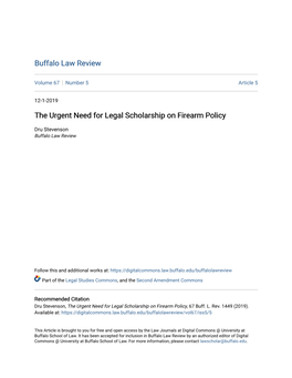 The Urgent Need for Legal Scholarship on Firearm Policy