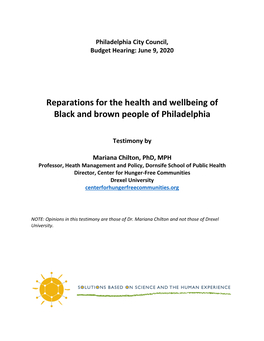 Reparations for the Health and Wellbeing of Black and Brown People of Philadelphia