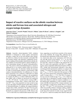Impact of Reactive Surfaces on the Abiotic Reaction Between Nitrite and Ferrous Iron and Associated Nitrogen and Oxygen Isotope Dynamics