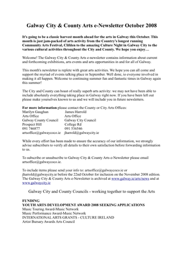 Galway City & County Arts E-Newsletter October 2008